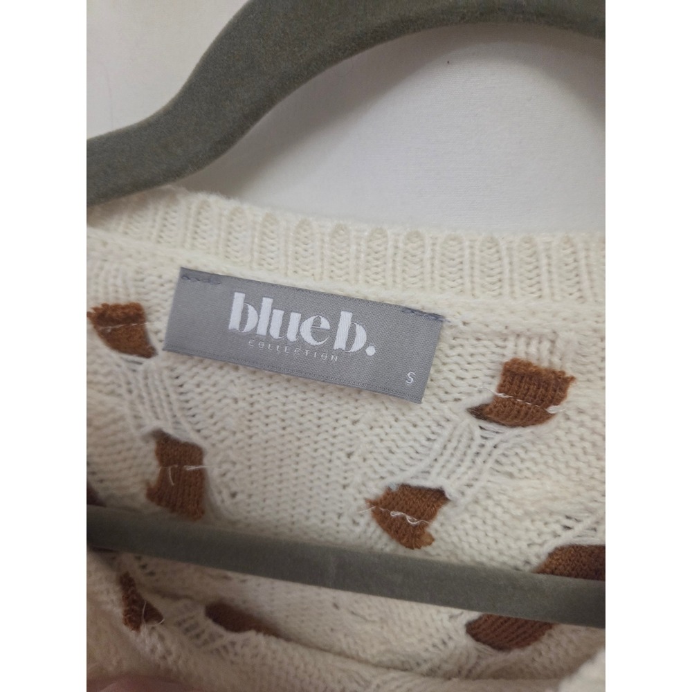 Blue B Collection Cream Brown Cable Knit Sweater Small Cropped Pullover Crewneck - Picture 4 of 6